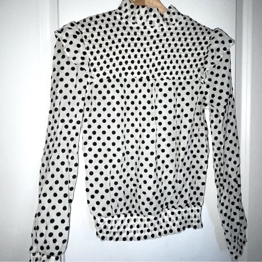 Polka Dot Ruffle Shoulder Blouse - Picture 6 of 8